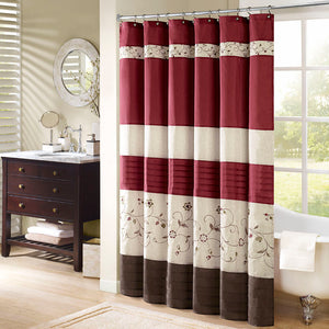 Madison Park Serene Transitional Faux Silk Embroidered Floral Shower Curtain MP70-644 Red