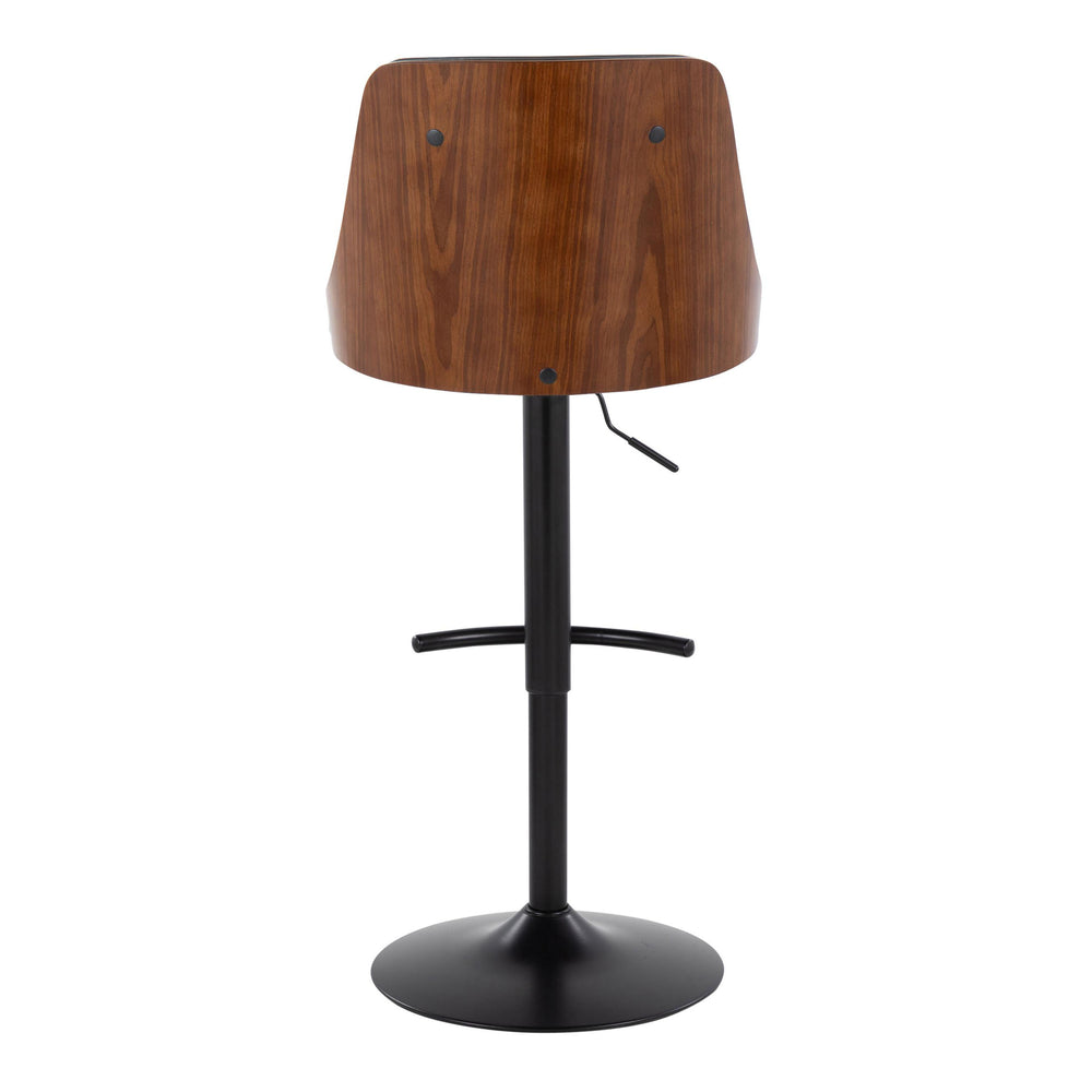 English Elm Gianna Mid-Century Modern Adjustable Barstool Set Of 2 In Black Metal & Walnut, Stylish Grey Leather B202S00886