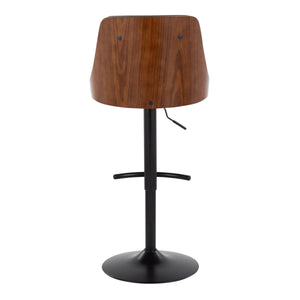 English Elm Gianna Mid-Century Modern Adjustable Barstool Set Of 2 In Black Metal & Walnut, Stylish Grey Leather B202S00886
