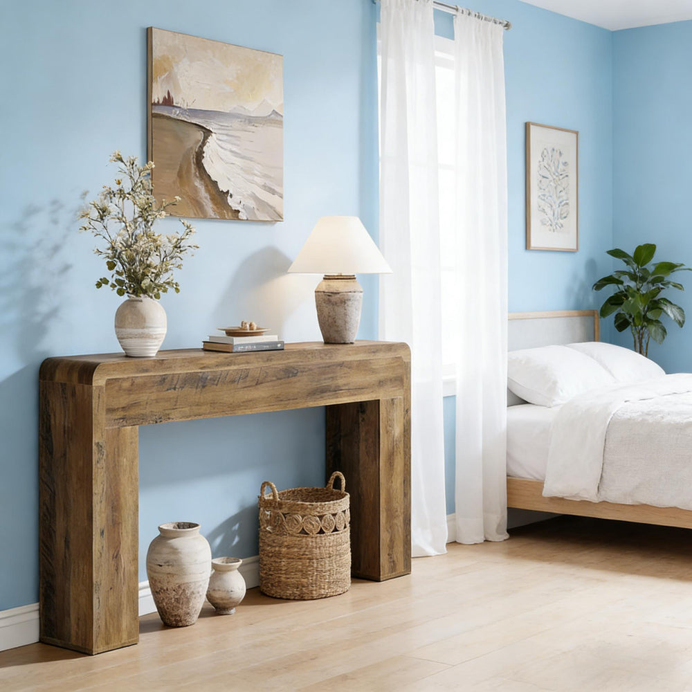 English Elm Coffee Console Table Industrial Metal Frame Vintage Wood Grain 2 Tier Entryway Sofa T3971P447325