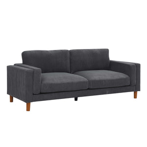 English Elm Corduroy Ribbed Upholstered Sofa with Square Arms Wooden Legs for Living Room Dark Gray B2748P412592
