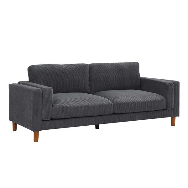 English Elm Corduroy Ribbed Upholstered Sofa with Square Arms Wooden Legs for Living Room Dark Gray B2748P412592