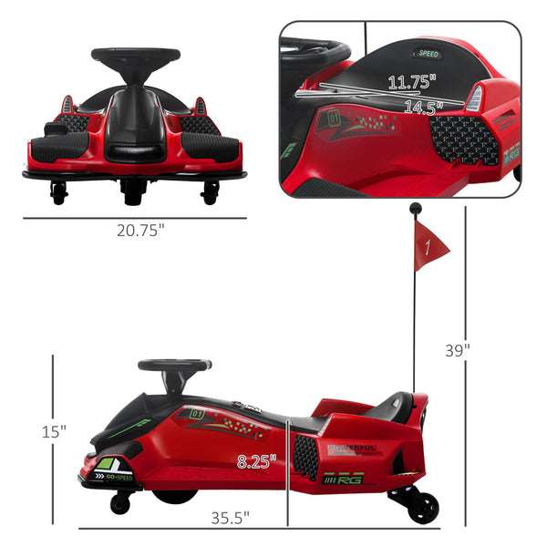 English Elm Aosom Kids Battery Powered Drift Kart with Led Lights Music and Slow Start Feature W2225P217181