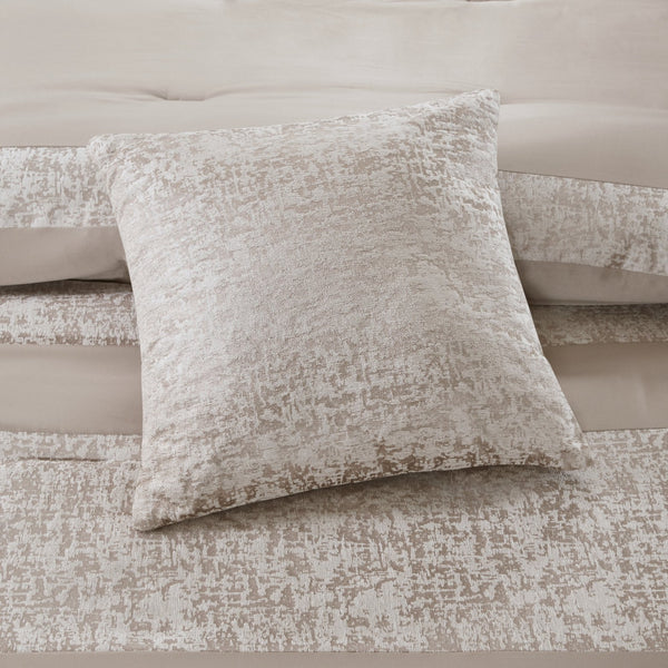 English Elm 7 Piece Chenille Jacquard Comforter Set In Taupe - Elegant Cal King Bedding With Decorative Pillows B03597091