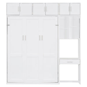 English Elm Full Size Murphy Wall Bed with Fold Away Desk Cabinet and Shelves for Small Spaces N708S00020K-1