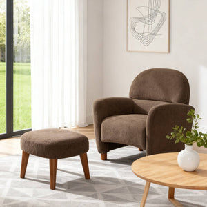 English Elm Modern Upholstered Accent Chair with Ottoman Set for Cozy Reading Nooks and Small Spaces Brown W2085P382559