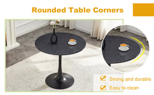 English Elm Round Faux Marble Tulip Pedestal Dining Table Mid Century Modern for Small Bistro Spaces Black+Gery W2920P405346