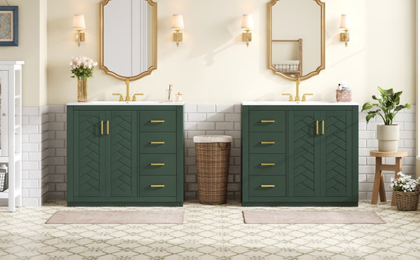 English Elm 72'' Elegant Bathroom Vanity With Ceramic Sink, Soft-Close Drawers & Solid Wood Storage Cabinet Set N710SS00013F