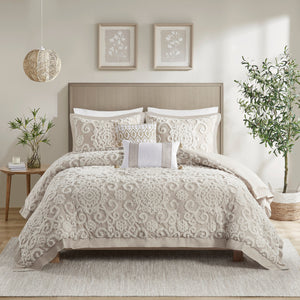 English Elm Cotton Suzanna Duvet Cover Mini Set Full/Queen — Tufted Medallion Chenille Embroidery, OEKO-TEX Certified taupe 17.32 L x 15.35 W x 5.51 H B03595778