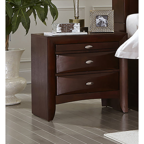 English Elm LUCILLE Walnut Brown Nightstand with Spacious Drawers and Chamfered Fronts, Solid Wood Accent Piece Merlot B201P295179