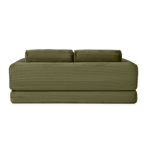 English Elm 2-in-1 Corduroy Futon Sofa Sleeper with Foam Fill and Modular Floor Profile Green W1117P417299