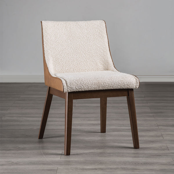 English Elm Mid-Century Upholstered Side Chair Pair with Rubberwood Frame, Curved Backrest and Cozy Seat Cushioning Beige,Walnut 30 L x 21 W x 22 H B2741P406190
