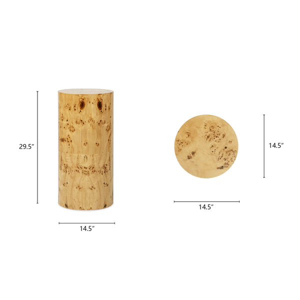 English Elm Nebula Burl Wood Pillar Side Table Sculptural Accent Pedestal Organic Grain Modern B2719P277869