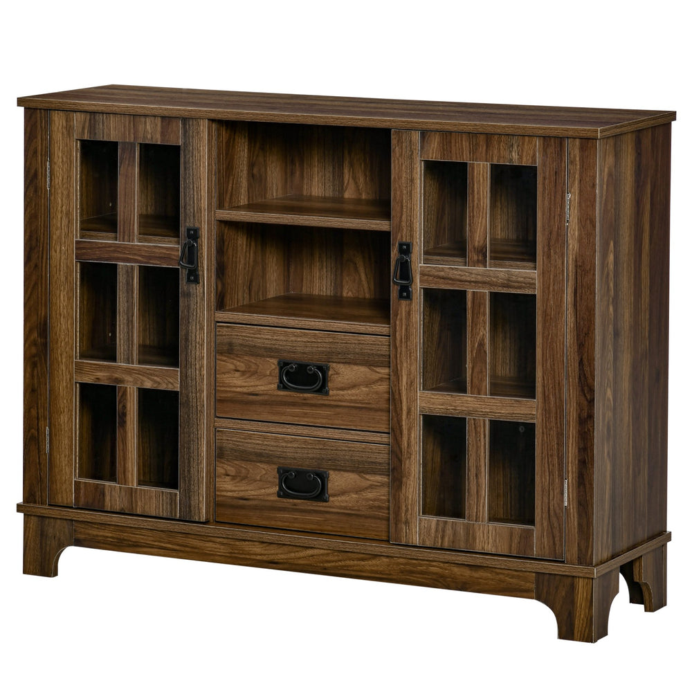 English Elm Homcom Elegant Sideboard Buffet Cabinet With Glass Doors, Adjustable Shelves & Drawers For Storage Solutions W2225P229376