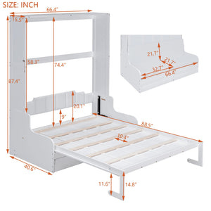 English Elm Queen Murphy Wall Bed with Integrated Chair Espresso Cabinet for Studio Apartments White LP000791AAK-3