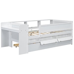 English Elm Multi-functional Twin Daybed with Trundle Desk Usb Charging Pine Wood Storage GX000462AAK