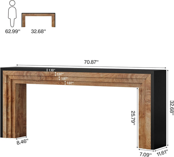 English Elm 2-tier Industrial Console Table Rustic Wood and Black Metal Frame Entryway Sofa T3971P463030
