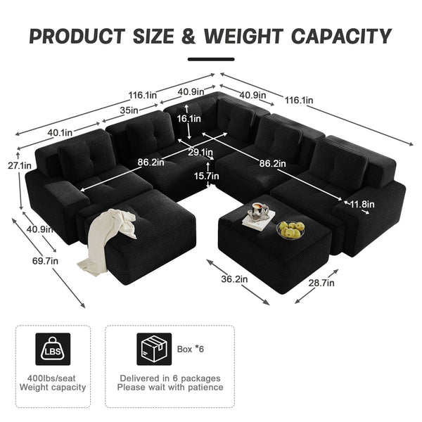 English Elm Modular Corduroy Sectional Sofa V Shaped 5 Seat Living Room Couch with Ottoman Black W714S01586
