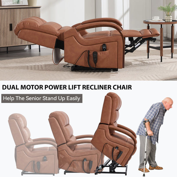 English Elm Power Lift Recliner with Dual Motor Massage Heat and Leatheraire Upholstery 350 Lb W1803S00079