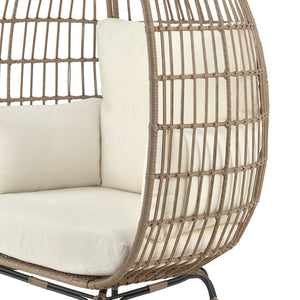 English Elm Spezia Freestanding Egg Chair with Removable Waterproof Cushions, Steel Rattan Frame for Indoors Outdoors Tan B365P397662