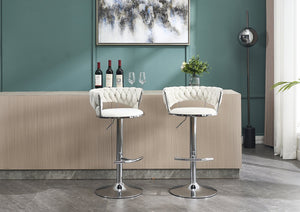 English Elm Set of 2 Velvet Bar Stools with Chrome Base Swivel Height Adjustment Plush Cushion Modern Comfort Cream W1249P247722