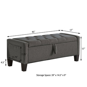 English Elm Ottoman Storage Bench Tufted Linen Upholstered Entryway Seat with Lift Top Shelf Dark Gray W2186P469998
