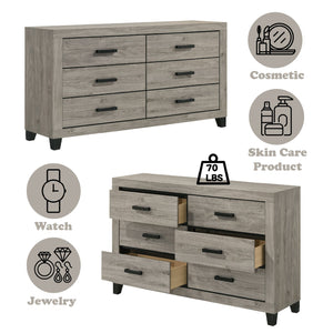 English Elm Mari Modern Wood Dresser with 6 Dovetail Drawers, Smooth Metal Glides, 3/4 Extension, Safety Stop Light Gray 60.3 L x 19.3 W x 38.8 H B2726P292251