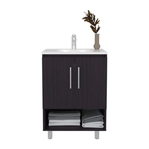 English Elm Bathroom Vanity Black Wengue Engineered Wood, 2 Doors 4 Shelves – Modern Compact 33.2" H x 23.6" W B097P369431