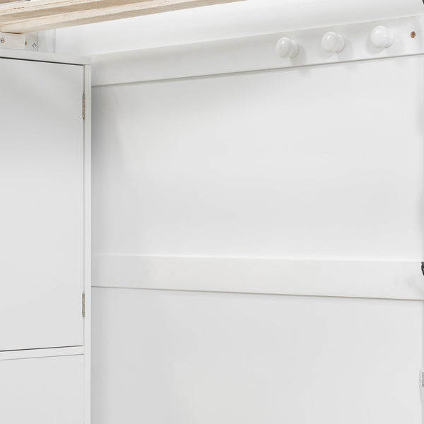English Elm Twin Over Full Bunk Bed with Wardrobe Storage Stairs Shelves and Usb Charging White LT000292AAK