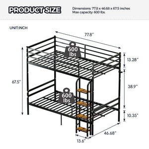 English Elm Bunk Bed Twin Over Heavy Duty Iron Frame with Guardrail for Teens and Adults W3752P464299