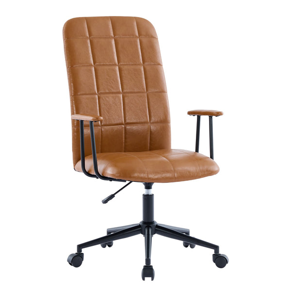 English Elm Antique Pu Leather High Back Office Chair with Swivel Gas Lift and Padded Armrests Antique Brown W3149S00005