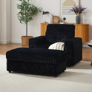English Elm 42.5-inch corduroy single recliner with cup holder, storage ottoman, plush back pillow for lounging Black W834P375124