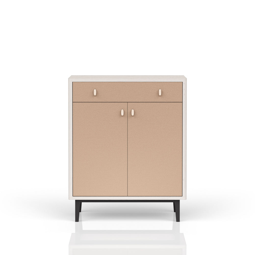 English Elm Bar Cabinet Solid Wood & MDF in Vanilla White Pecan Finish with Soft‑Close European Hinges, Modern Design B2699P296295