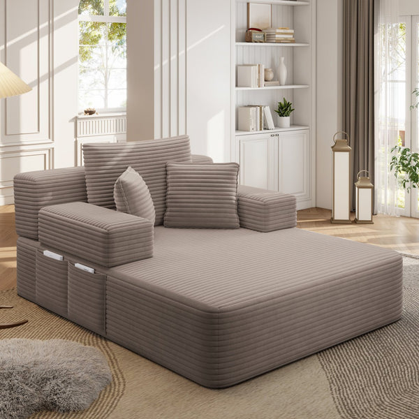 English Elm Luxurious Corduroy Frameless Chaise with Sleeper Conversion Foam Cushioning and Storage Pocket Coffee W3219P459757