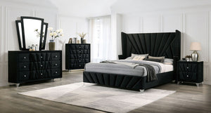 English Elm Bedroom Wooden Queen Bed with High Panel Headboard, Gold Trim Accent, Modern Luxury Design Black 84 L x 40.5 W x 3.3 H B2741S00113