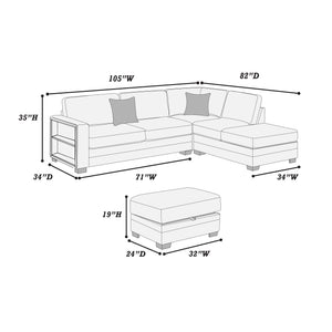 English Elm 3-Piece Boucle Sectional Sofa with Reversible Chaise, Built-In Shelf & Storage Ottoman for Living Rooms Beige 34 L x 26 W x 46 H B011S01778