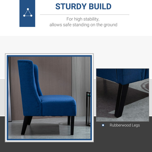 English Elm HOMCOM Mid-Century Wingback Loveseat Linen Upholstered Button-Tufted Two-Seater Sofa with Wood Legs Blue W2225P217479