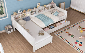 English Elm Twin Corner Daybed with Storage Drawers Bookshelf Wood L-shape Frame for Small Rooms White N733S369272K