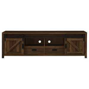 English Elm Madra Dark Pine TV Stand with Sliding Doors, 2-Drawer Storage, Rustic Modern Engineered Wood Console B062P344954