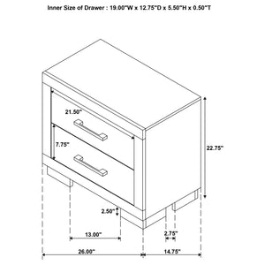 English Elm Copper Elegant White Rectangular Nightstand with 2 Soft-Close Drawers and Sleek Bar Handles, 23" H B062P333433