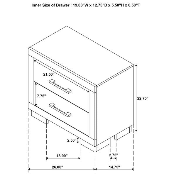 English Elm Copper Elegant White Rectangular Nightstand with 2 Soft-Close Drawers and Sleek Bar Handles, 23" H B062P333433