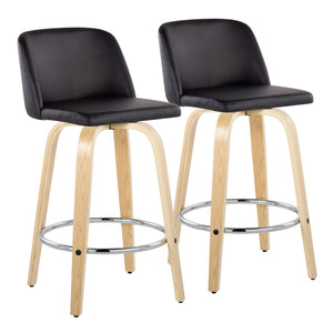 English Elm Toriano 26" Modern Counter Stools Set Of 2 With Swivel Black Faux Leather & Natural Wood Legs B202S00432-GIGA