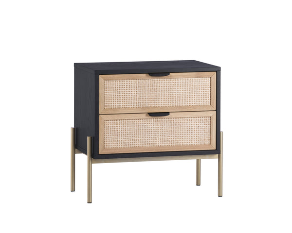Sunpan Avida Artisan Nightstand with Handwoven Rattan Drawers and Solid Oak Frame for Global Style Gold & Black/Natural