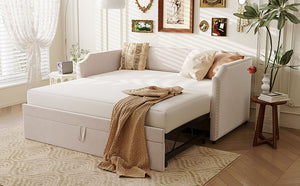 English Elm Twin Velvet Upholstered Daybed with Pop up Trundle for Guest or Kids Rooms SF000197AAA