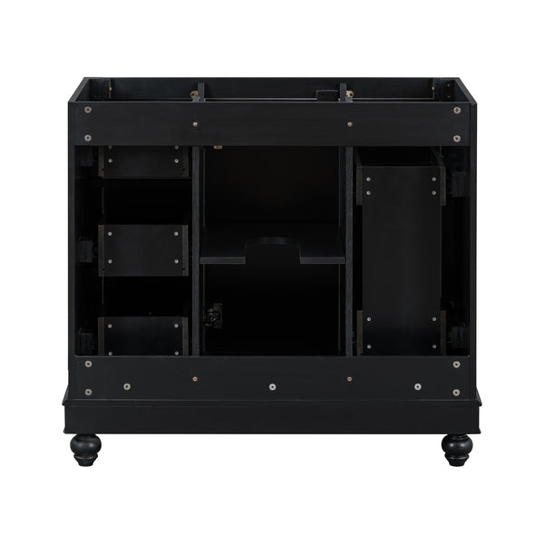 English Elm [Cabinet 36" Black Bathroom Vanity Cabinet Only Solid Wood & MDF Soft-Close Door 4 Drawers Spacious Storage Metal Handles Sleek Modern Design N729P179571B