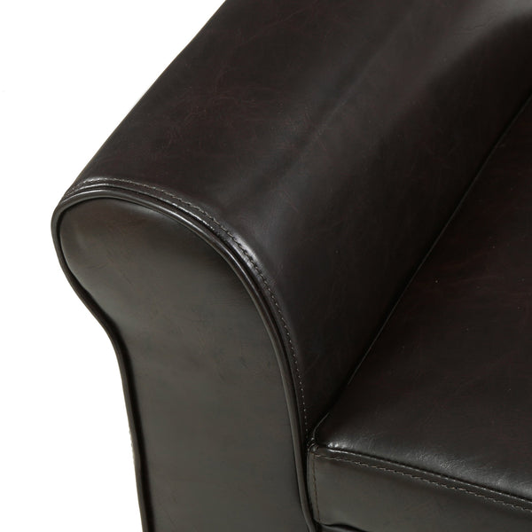 English Elm Christopher Knight Home® - HAYES Storage Ottoman Bench with Roll Arms and PU Leather Upholstery, Built-In Hidden Seat Storage, Birch Wood Legs Brown 57735.00BRN