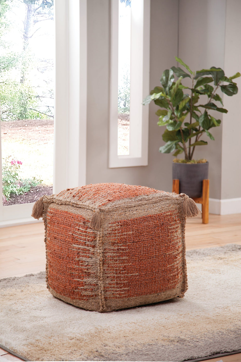 English Elm Steve Silver - Jafar Handwoven Square Jute Pouf in Red – Sustainable 91% Jute Cover, Cotton Lining, Thermocol Fill (21x21x20.75) B081P157399