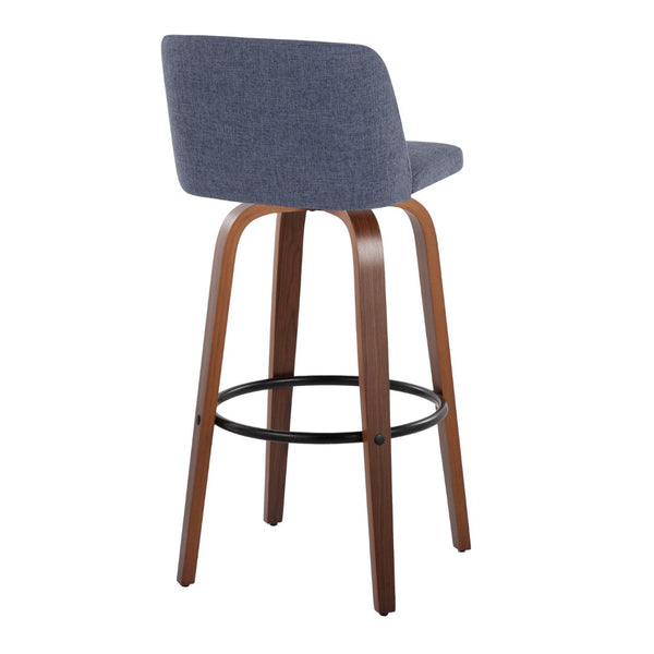 English Elm Toriano 30" Mid-Century Modern Barstool Set Of 2 - Stylish Blue Fabric, Walnut Wood, And Metal Footrest B202S00662-GIGA