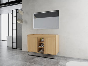 English Elm 48" Freestanding Bathroom Vanity Cabinet with 2 Soft-Close Doors, 3 Open Shelves, Towel Hanger, Boxes Designed for Organized Storage W999P376885