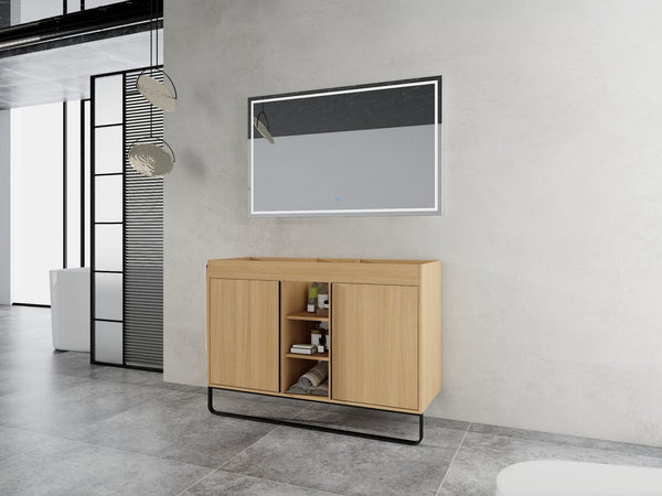 English Elm 48" Freestanding Bathroom Vanity Cabinet with 2 Soft-Close Doors, 3 Open Shelves, Towel Hanger, Boxes Designed for Organized Storage W999P376885